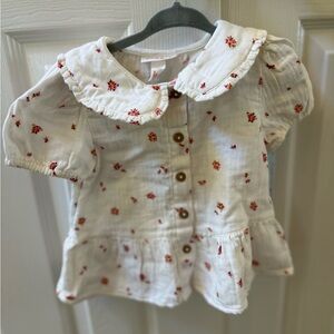 Cat & Jack toddler girl 2T smocked collar button up white /red/orange Floral top